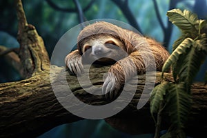 Sleeping sloth on branch. Generate Ai