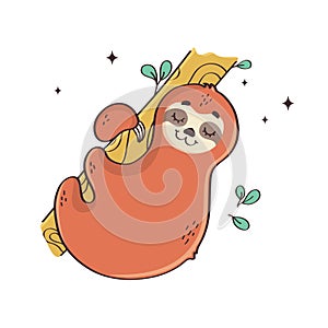 Sleeping sloth. Vector illustration isolated on white background