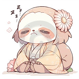 Sleeping sloth wrapped in cozy blanket.