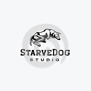 Sleeping starve dog hand drawn vector logo design