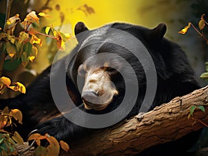 Ai Generated illustration Wildlife Concept of Sleeping sun bear