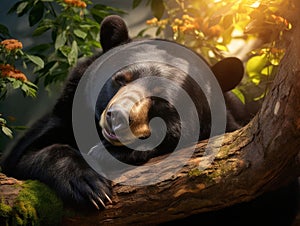 Ai Generated illustration Wildlife Concept of Sleeping sun bear