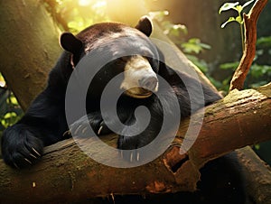 Ai Generated illustration Wildlife Concept of Sleeping sun bear