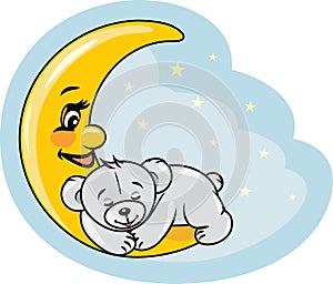 Sleeping teddy bear on the moon
