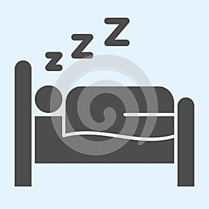 Sleeping time solid icon. Person sleep on bed. Horeca vector design concept, glyph style pictogram on white background