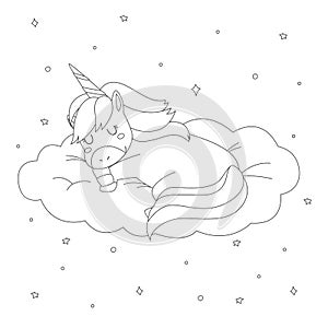 Sleeping Unicorn Coloring Page for Kids Vector Design