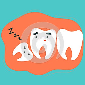 Sleeping wisdom tooth. Dental problem concept vector illustration