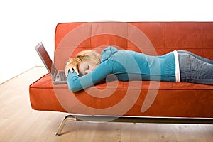 Sleeping woman with laptop