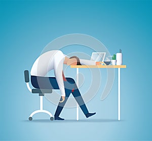 Sleeping at work. Tired business man. overworking concept vector illustration EPS10