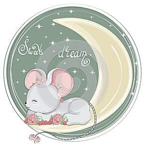 Sleepping mouse on moon in flower