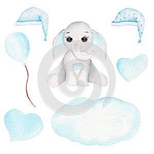 Sleepy baby elephant hand drawn raster illustration photo