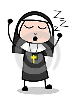 Sleepy - Cartoon Nun Lady Vector Illustration