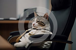 Sleepy cat office relax. Generate Ai