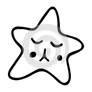 sleepy cute cartoon star. Magic smiling star. Fairytale star isolated on white background. Children's illustration