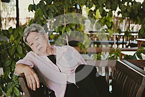 Sleepy depressed fatigued sad upset asian old asian elderly senior elder woman