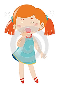 Sleepy girl yawning on white background