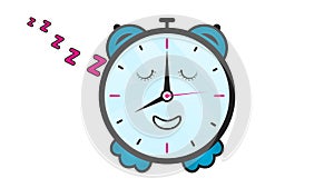 Sleepy happy alarm clock on white background