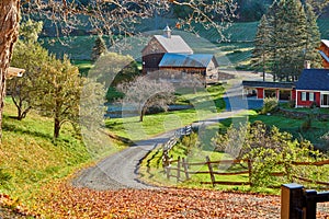 Sleepy Hollow Farm at sunny autumn day in Woodstock, Vermont,