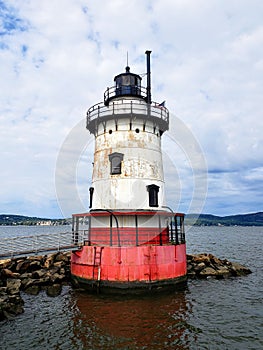 Sleepy Hollow Lighthouse, also known as Tarrytown Light, on New York`s Hudson River