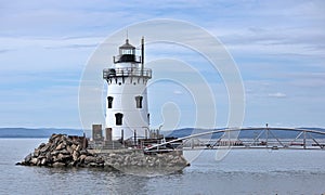 sleepy hollow lighthouse (tarrytown, tappan zee) in the hudson river (mario cuomo bridge) white