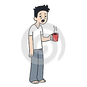 Sleepy man with cup of coffee