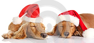 Sleepy Santa Christmas dogs