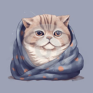 Sleepy Scottish Fold Cat on Cozy Blanket