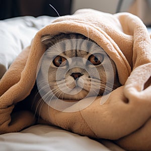 Sleepy Scottish Fold Cat on Cozy Blanket