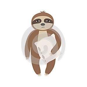 Sleepy sloth with a pillow. Vector illustration isolated.