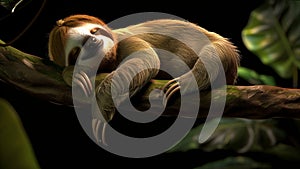 Sleepy Three-toed Sloth in a Lush Rainforest