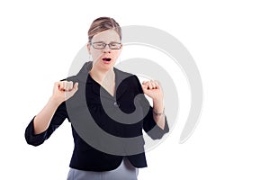 Sleepy woman yawning and stretching