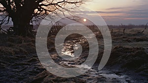 Sleet Scenery: Photorealistic Evening Glow In English Countryside photo