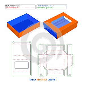 Sleeve drawer box, chocolate paper drawer box die line template and 3D render, editable and resizeable vector file