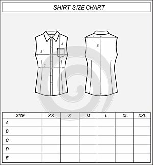 Sleeveless business shirt size chart. Classic wear