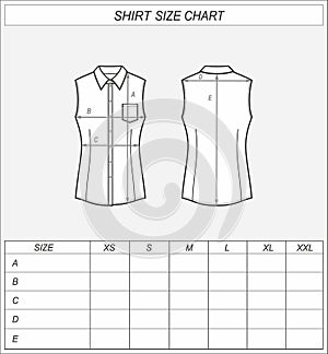 Sleeveless business shirt size chart. Classic wear photo