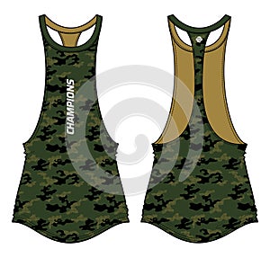 Sleeveless slashed muscle vest tank top, Workout Bodybuilding vest design flat sketch illustration template, Gym Singlet top