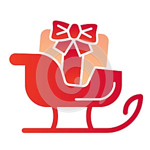 Sleigh flat icon. Sledge with bag of gifts and presents symbol, gradient style pictogram on white background. Christmas