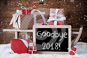 Sleigh With Gifts, Snow, Snowflakes, Text Goodbye 2018