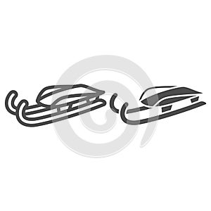 Sleigh for luge line and solid icon, Winter sport concept, Snow sleigh sign on white background, Sled icon in outline