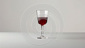 A slender cordial glass filled with a deep red liquid, presented with elegant simplicity on a neutral background