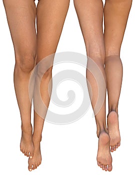 Slender female legs with stretched out feet - front and rear views