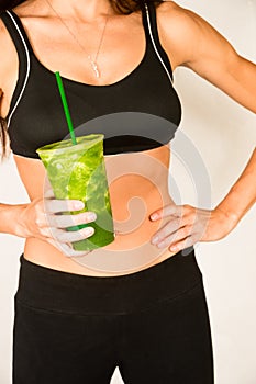 Slender Female Torso Tanned Toned Body Blended Fruit Smoothie