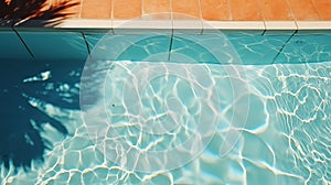 A slender girl in a swimsuit and beach hat walks into the pool.