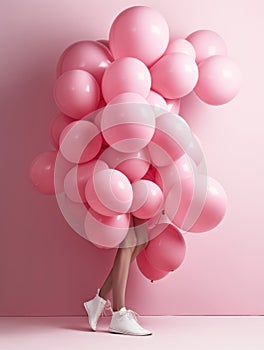 Slender Legs Amidst Pink Balloons. Generative AI