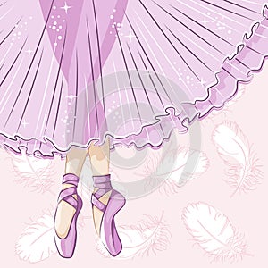 Slender legs in ballet slippers.