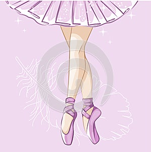 Slender legs in ballet slippers.