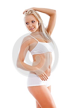 Slender woman wearing white underwear