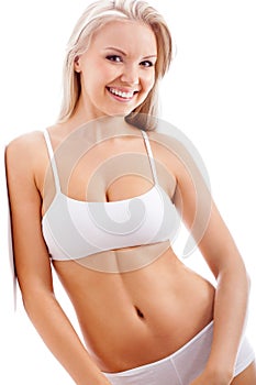 Slender woman wearing white underwear