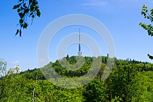 Sleza mountain with TV tower, Lower Silesia, Poland