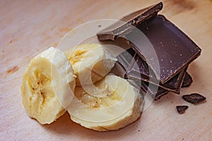 Slice of banana and dark chocolate